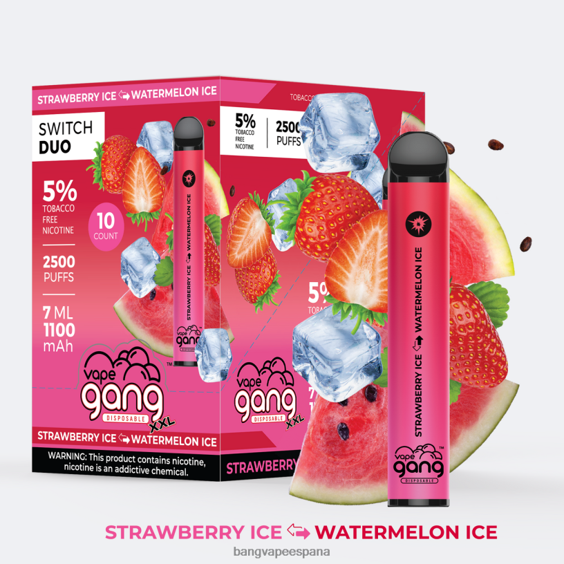 Vape Gang Switch Duo 2 sabores (caja de 10) hielo de fresa - hielo de sandía Vape Desechable Bang P60NJ47