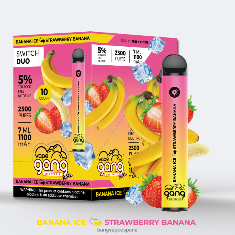 Vape Gang Switch Duo 2 sabores (caja de 10) hielo de plátano - plátano de fresa Best Bang Vape Flavor P60NJ40