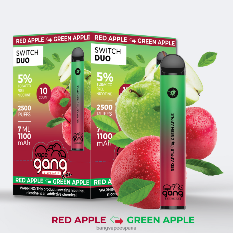 Vape Gang Switch Duo 2 sabores (caja de 10) manzana roja - manzana verde Bang Vape Barcelona P60NJ46