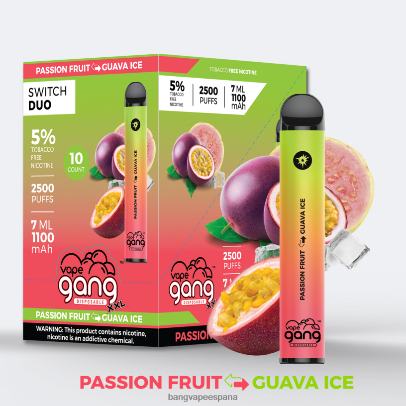 Vape Gang Switch Duo 2 sabores (caja de 10) maracuyá - hielo de guayaba Vape Gang España P60NJ44