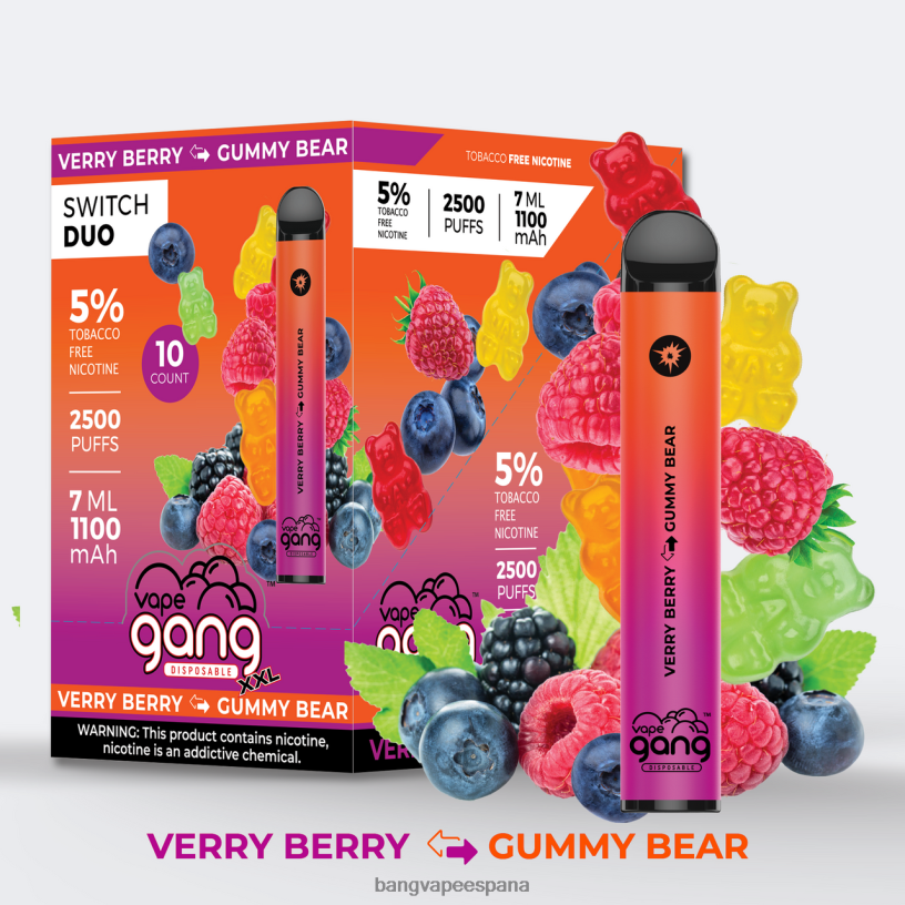 Vape Gang Switch Duo 2 sabores (caja de 10) sandía exuberante - chicle Vape Gang Flavors P60NJ49