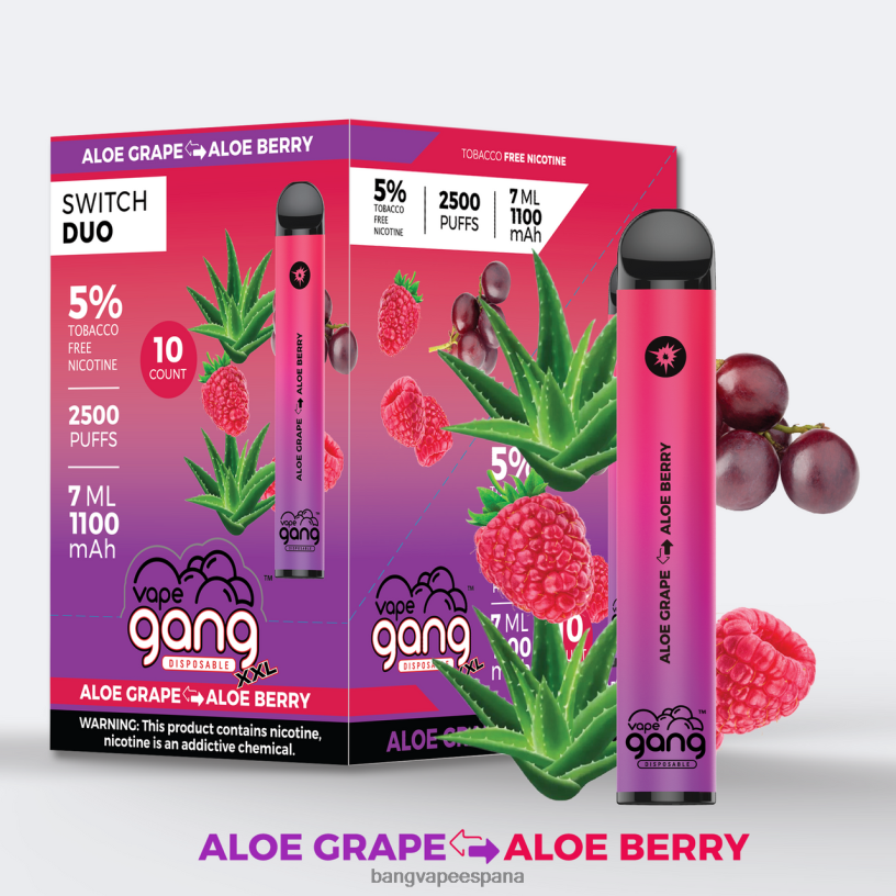 Vape Gang Switch Duo 2 sabores (caja de 10) uva de aloe - baya de aloe Vape Gang Flavors P60NJ39