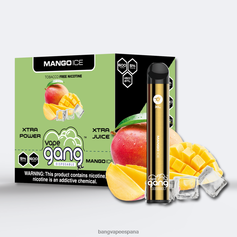 Vape Gang XL vaporizadores desechables 600 inhalaciones (caja de 10) hielo de mango Bang Vape Barcelona P60NJ68