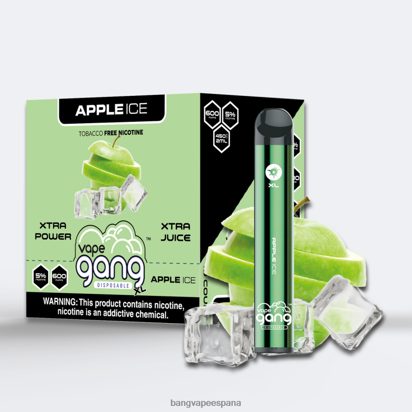 Vape Gang XL vaporizadores desechables 600 inhalaciones (caja de 10) hielo de manzana Vape Gang Madrid P60NJ67