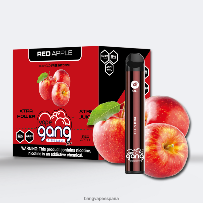 Vape Gang XL vaporizadores desechables 600 inhalaciones (caja de 10) manzana roja Bang Vape España P60NJ73
