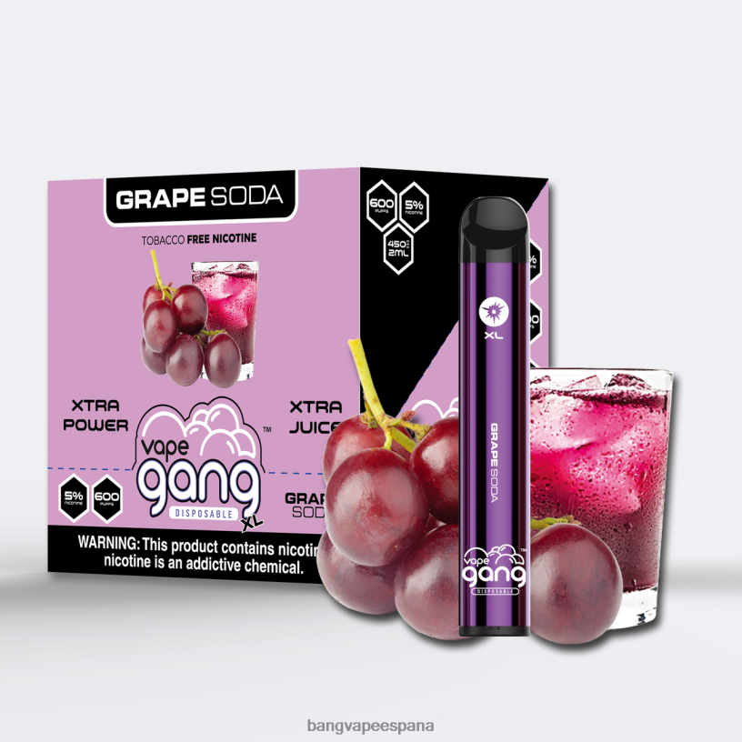 Vape Gang XL vaporizadores desechables 600 inhalaciones (caja de 10) refresco de uva Vape Gang Flavors P60NJ71