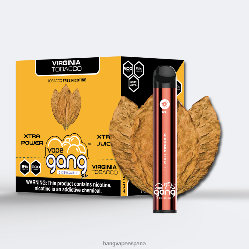 Vape Gang XL vaporizadores desechables 600 inhalaciones (caja de 10) tabaco virginia Bang Box Disposable Vape P60NJ70